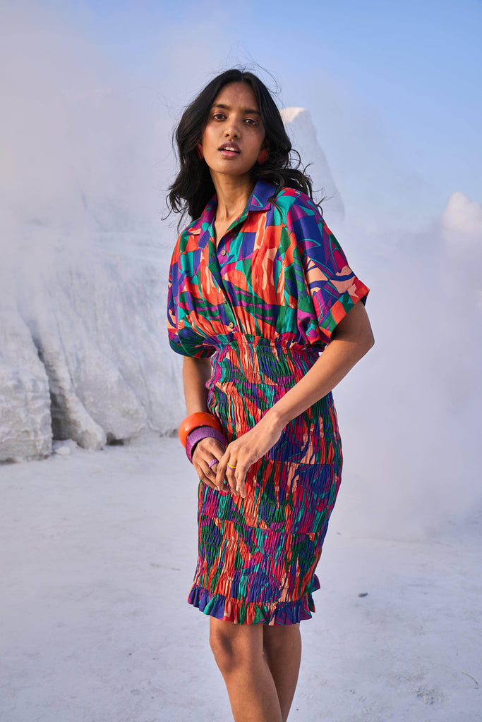 ABSTRACT SMOCK SHIRT DRESS - dash and dot dash and dot