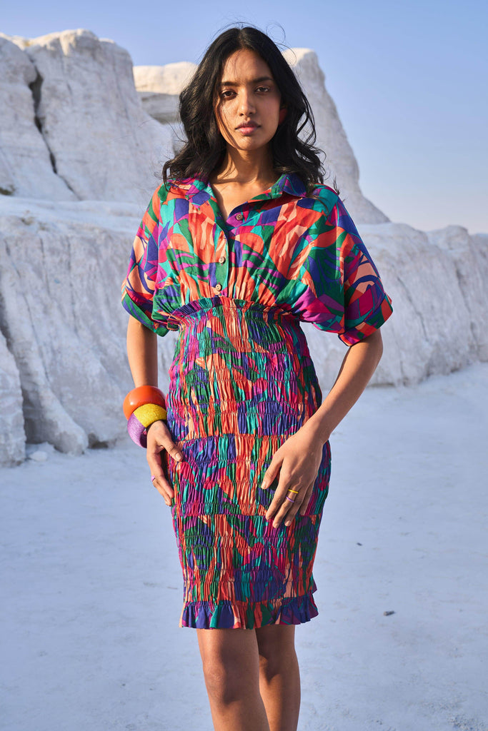 ABSTRACT SMOCK SHIRT DRESS - dash and dot dash and dot