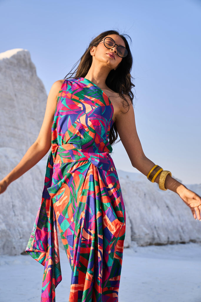 ABSTRACT PRINTED DRAPE TOP - dash and dot dash and dot