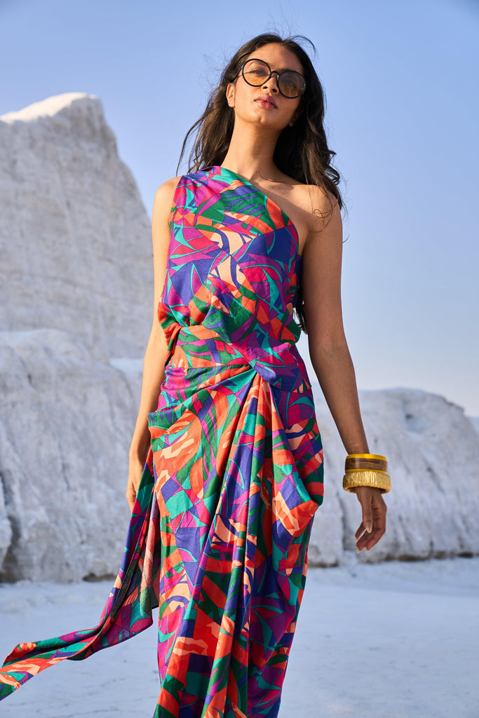 ABSTRACT PRINTED DRAPE TOP - dash and dot dash and dot