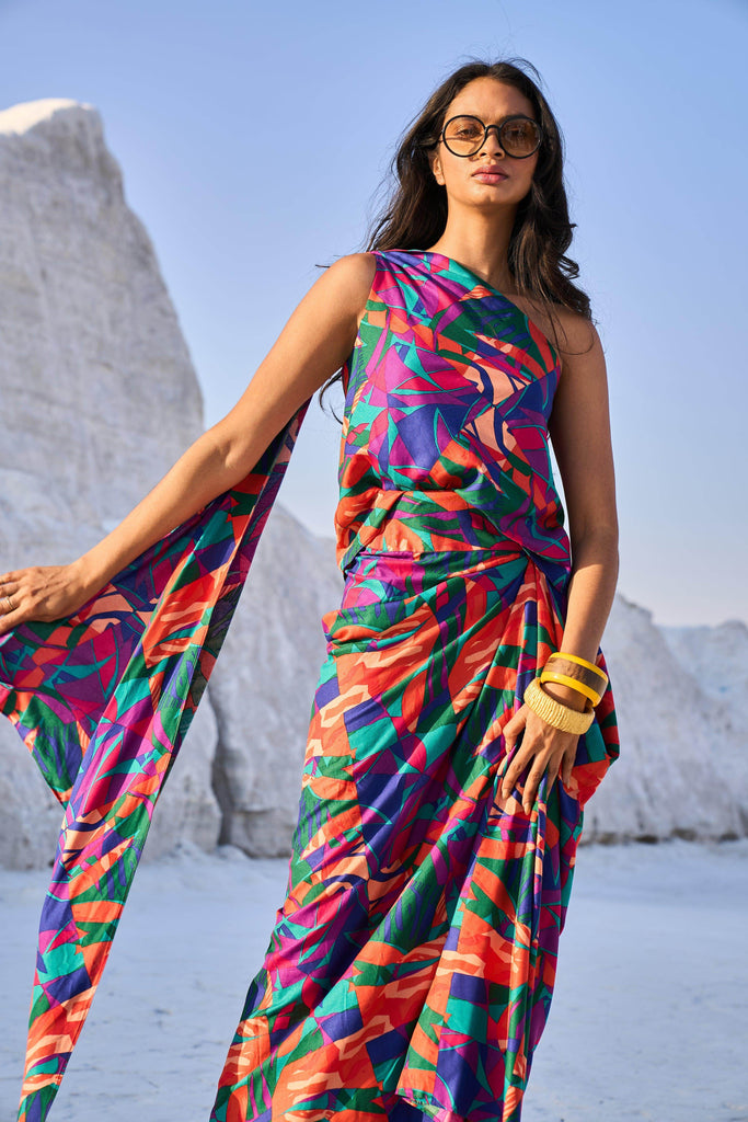 ABSTRACT PRINTED DRAPE TOP - dash and dot dash and dot