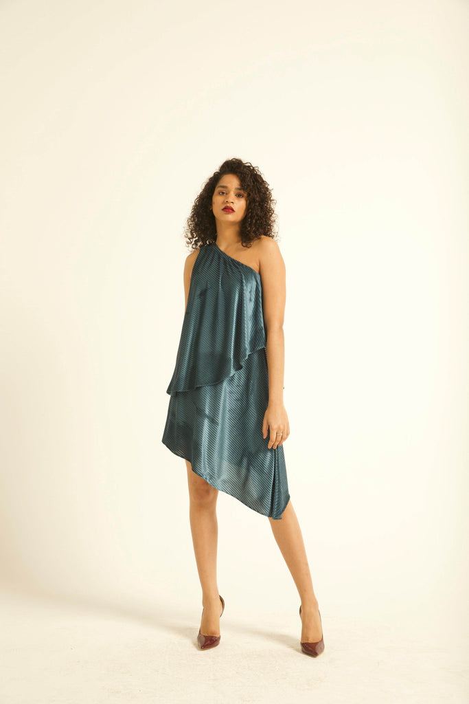 VELVET PLEAT ONE-SHOULDERED MINI - dash and dot dash and dot