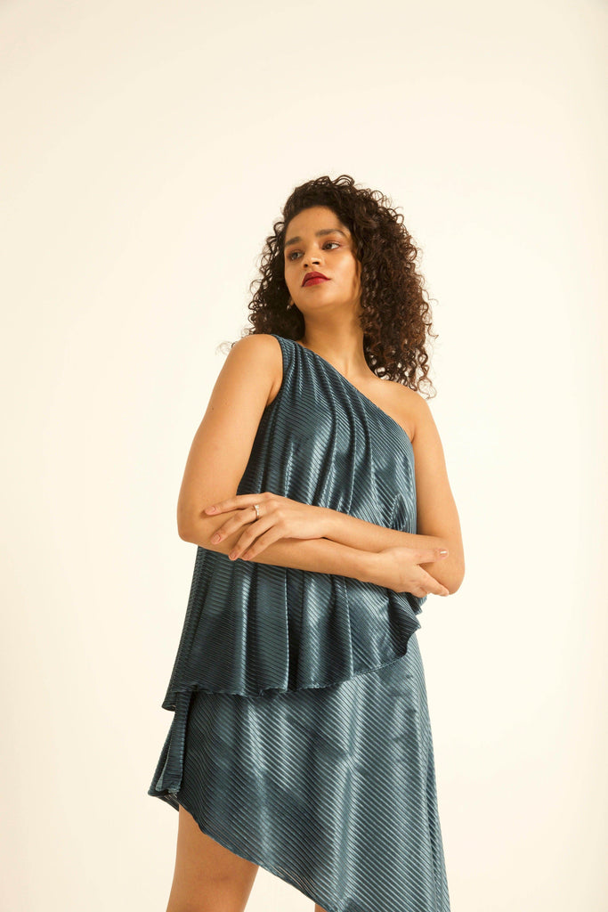 VELVET PLEAT ONE-SHOULDERED MINI - dash and dot dash and dot