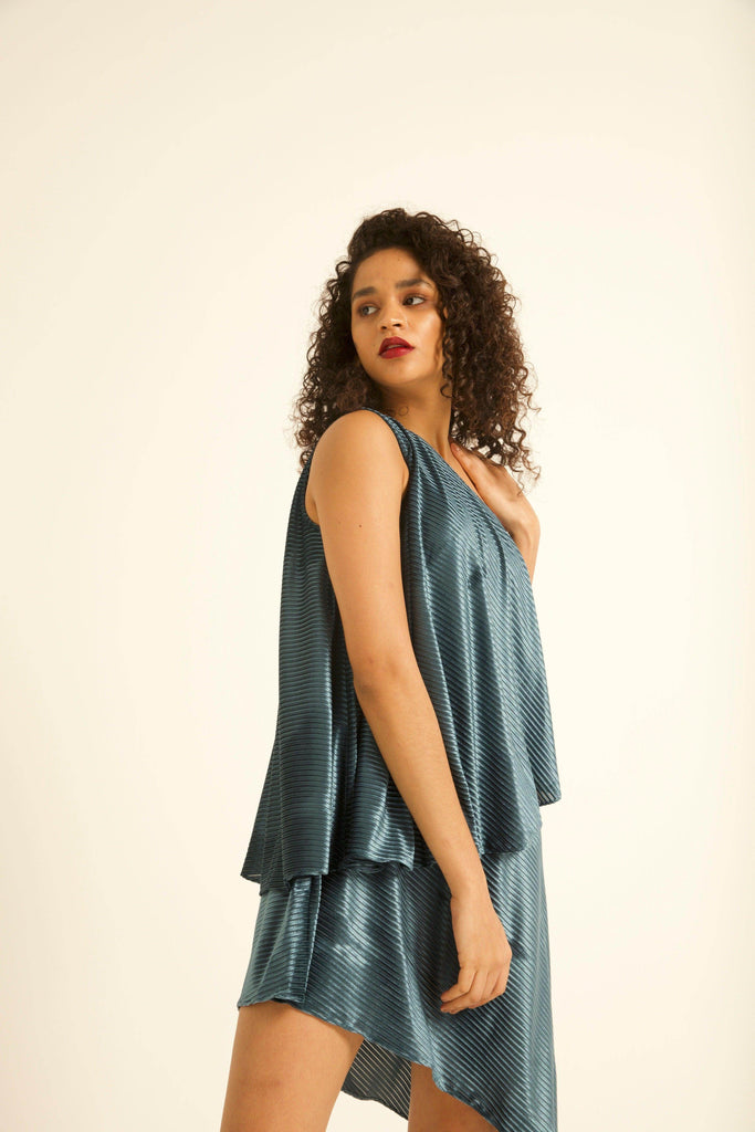 VELVET PLEAT ONE-SHOULDERED MINI - dash and dot dash and dot