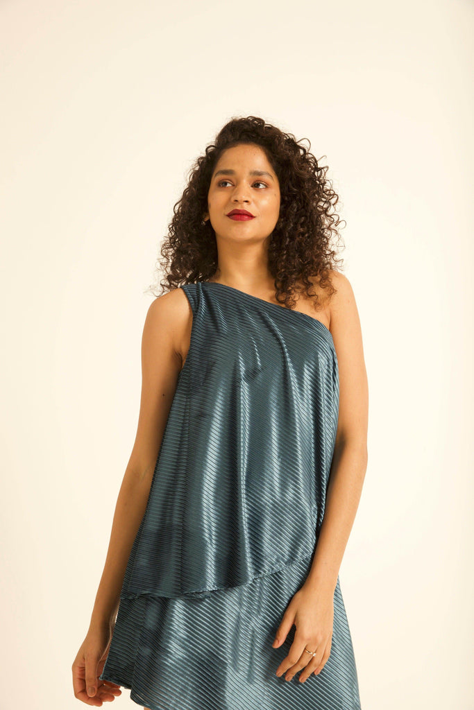 VELVET PLEAT ONE-SHOULDERED MINI - dash and dot dash and dot