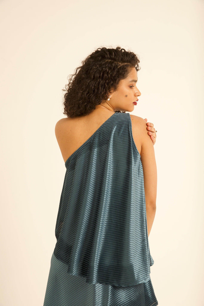 VELVET PLEAT ONE-SHOULDERED MINI - dash and dot dash and dot