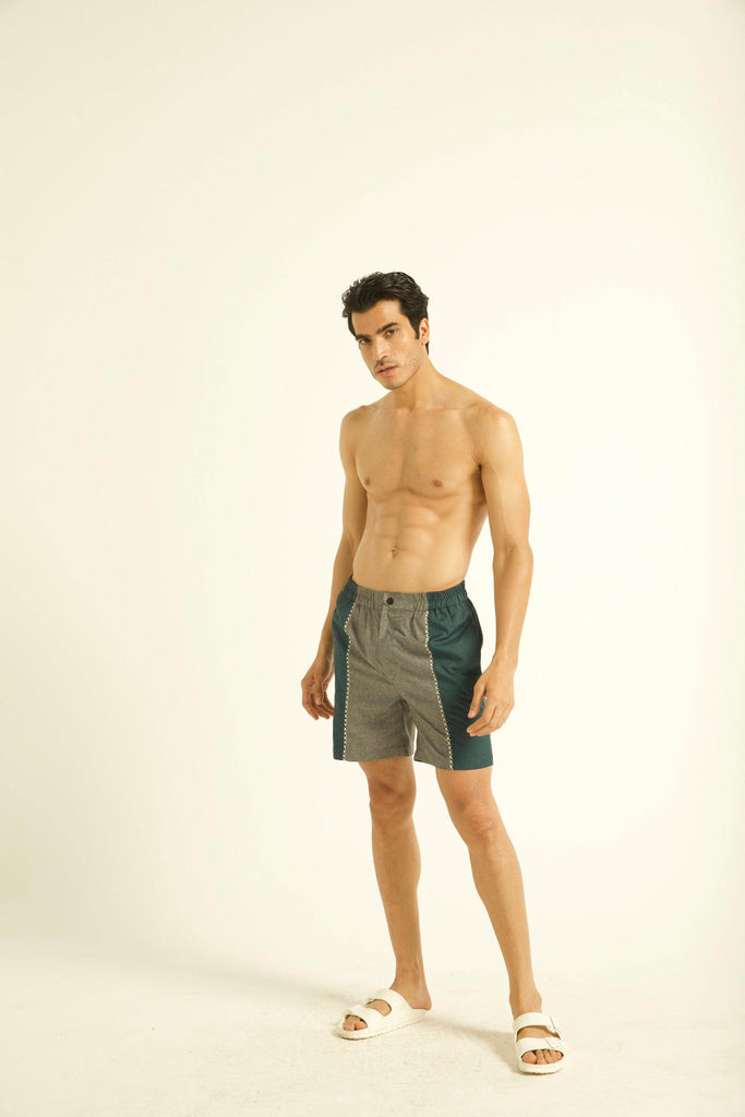CROSS STITCH BLOCKED SWIM SHORTS - dash and dot dash and dot
