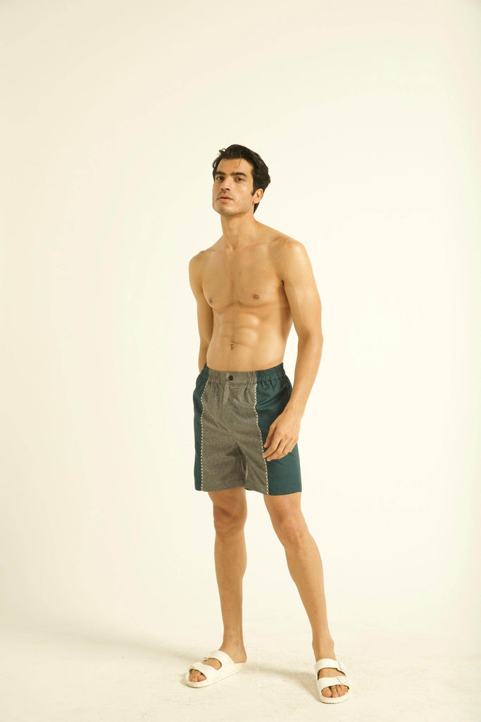 CROSS STITCH BLOCKED SWIM SHORTS - dash and dot dash and dot