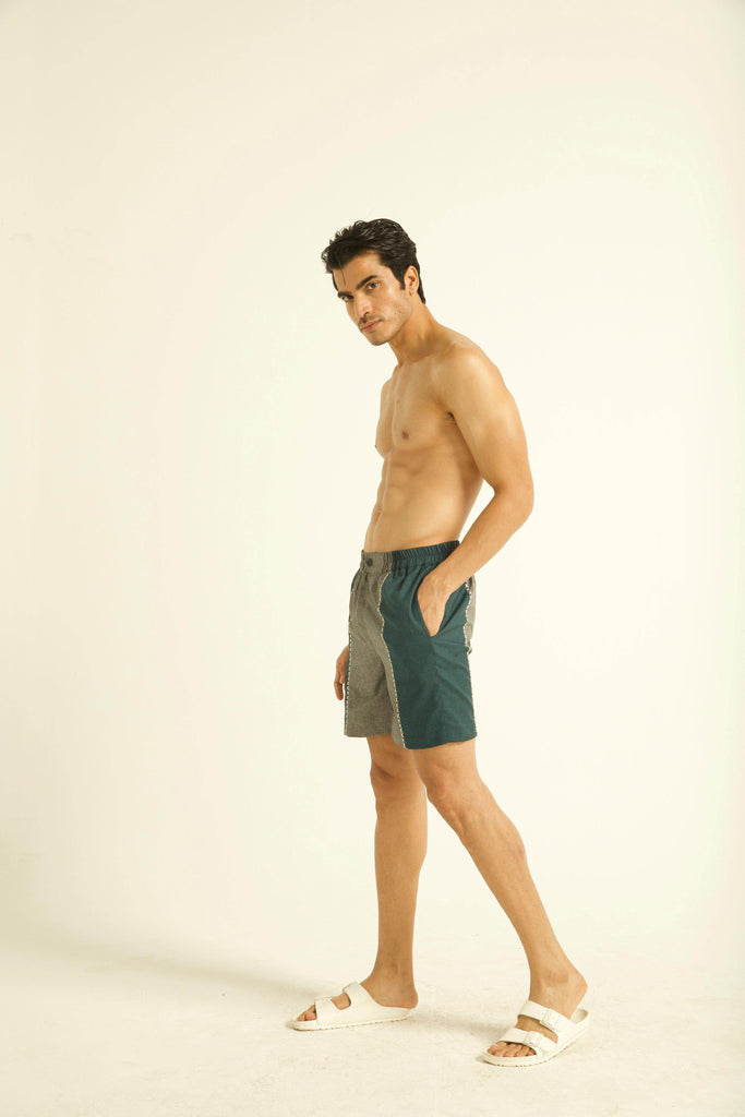 CROSS STITCH BLOCKED SWIM SHORTS - dash and dot dash and dot