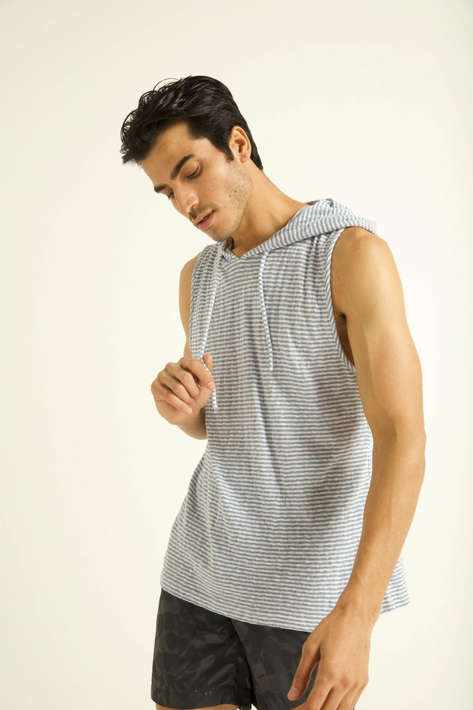 BLUE STRIPE HOOD TANK - dash and dot dash and dot