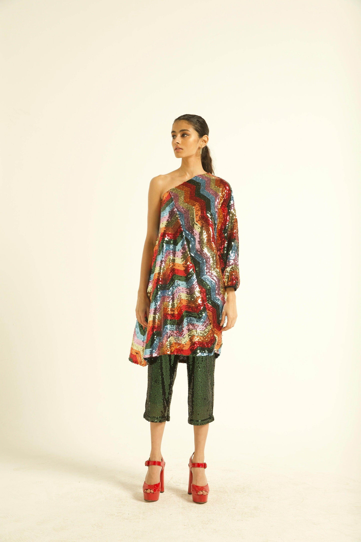 ONE SHOULDER SEQUIN DRESS - dash and dot