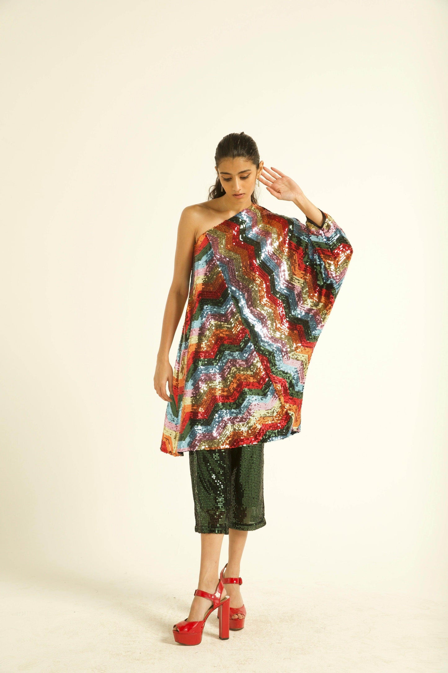 ONE SHOULDER SEQUIN DRESS - dash and dot