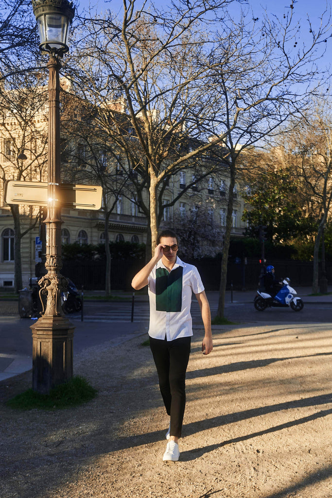 HALF SLEEVE PINTUCK BIB SHIRT - dash and dot dash and dot