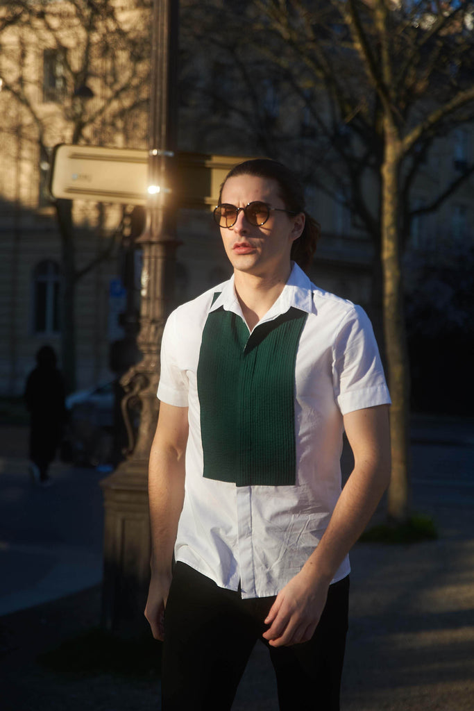 HALF SLEEVE PINTUCK BIB SHIRT - dash and dot dash and dot