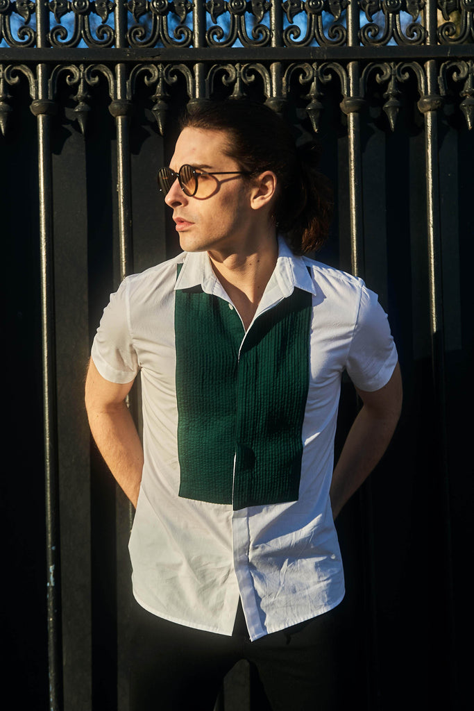 HALF SLEEVE PINTUCK BIB SHIRT - dash and dot dash and dot