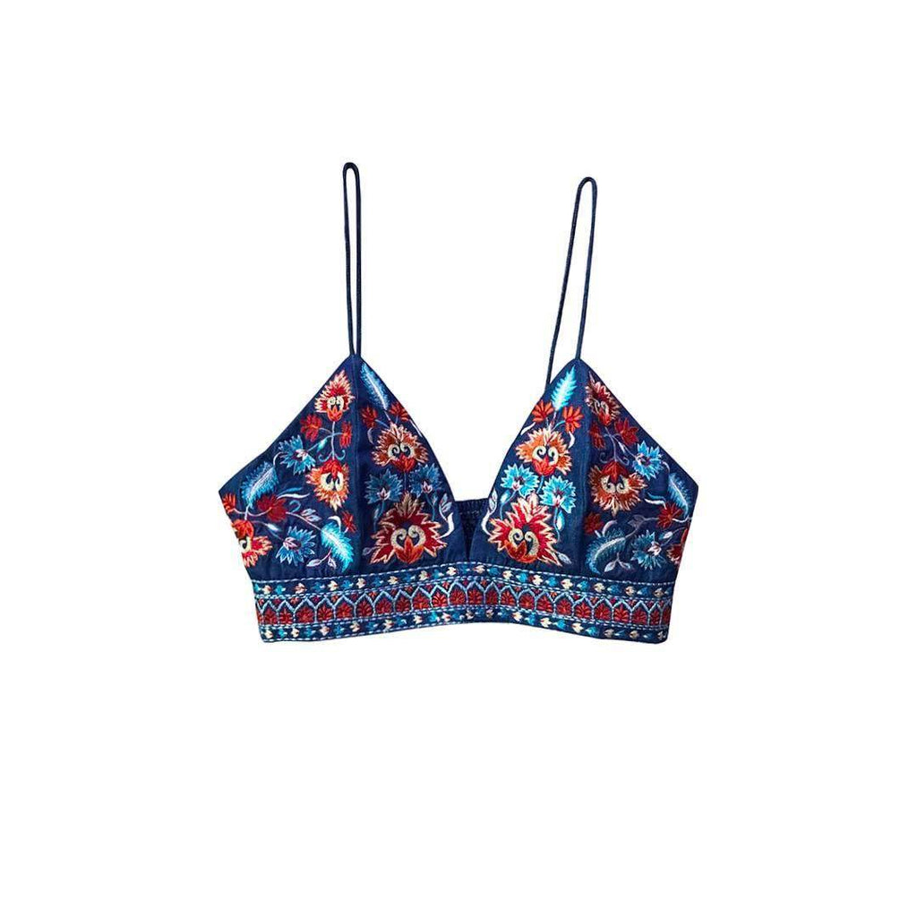 DENIM EMBROIDERED BRALETTE - dash and dot dash and dot