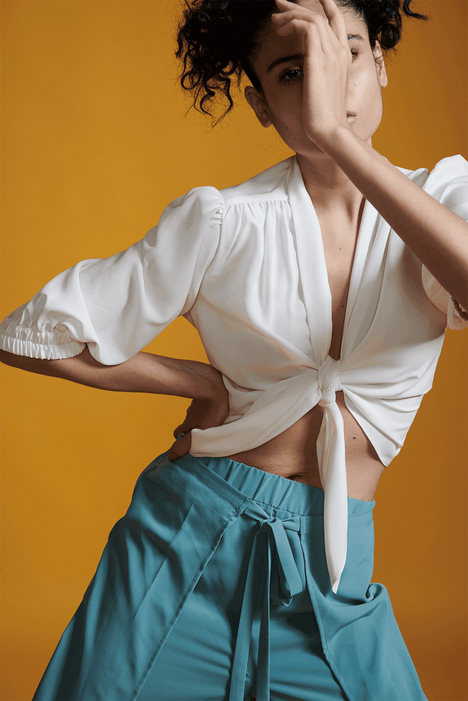 IVORY FRONT TIE TOP - dash and dot dash and dot