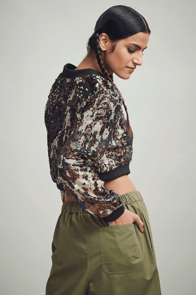 SEQUIN CAMO BOMBER - dash and dot dash and dot