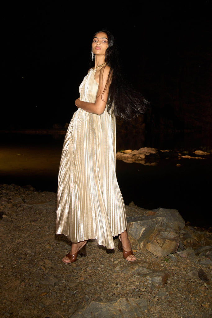 LAMÉ PLEATED MAXI - dash and dot dash and dot