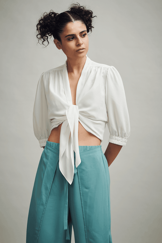 IVORY FRONT TIE TOP - dash and dot dash and dot