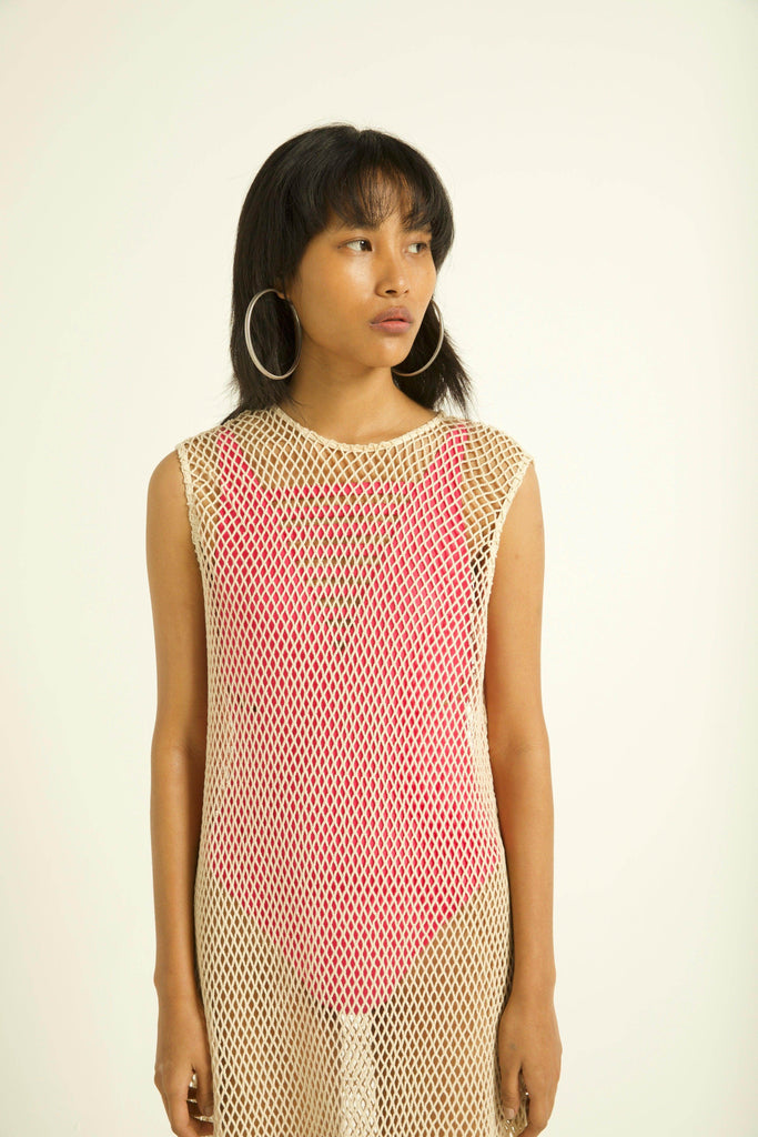 NATURAL MESH SWIM COVER-UP - dash and dot dash and dot