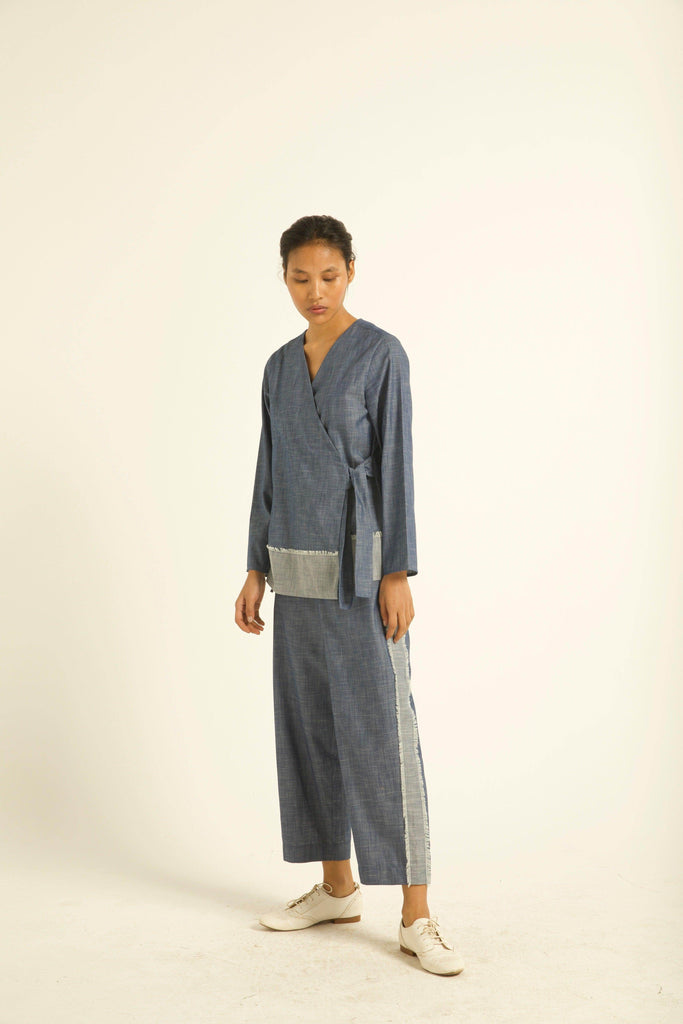 SIDE TIE DENIM BLOCK PANT - dash and dot dash and dot