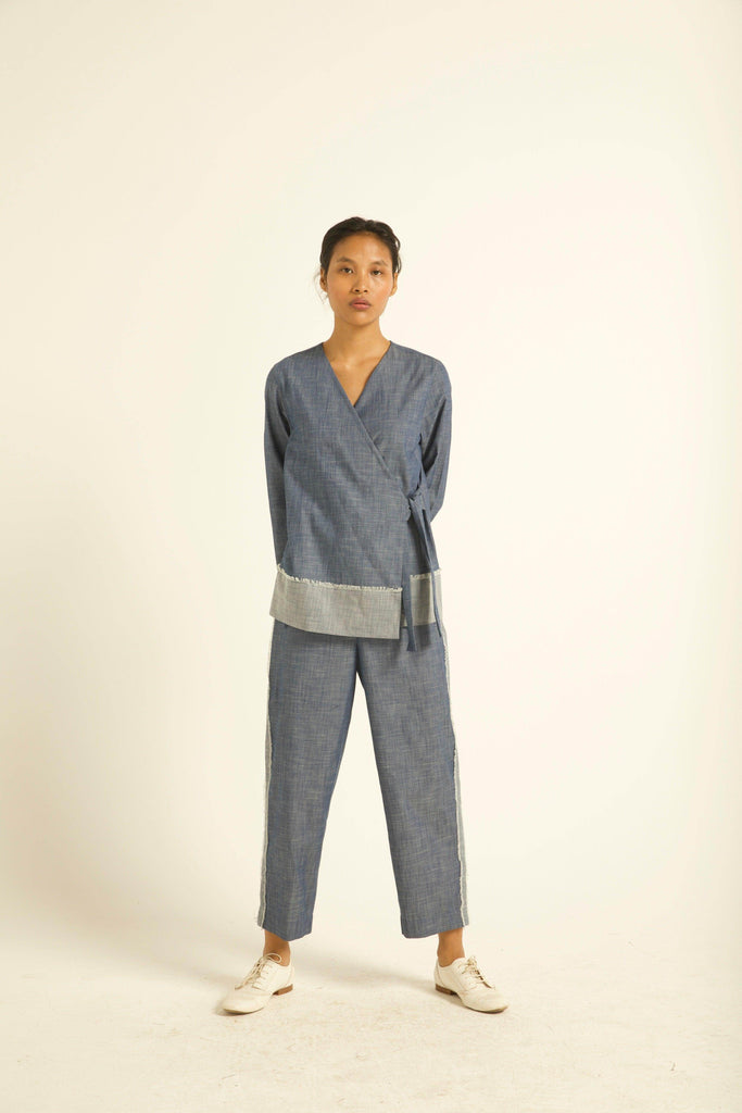 SIDE TIE DENIM BLOCK PANT - dash and dot dash and dot