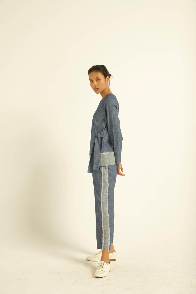 SIDE TIE DENIM BLOCK TOP - dash and dot dash and dot