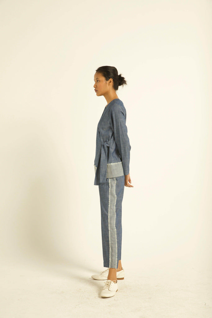 SIDE TIE DENIM BLOCK PANT - dash and dot dash and dot