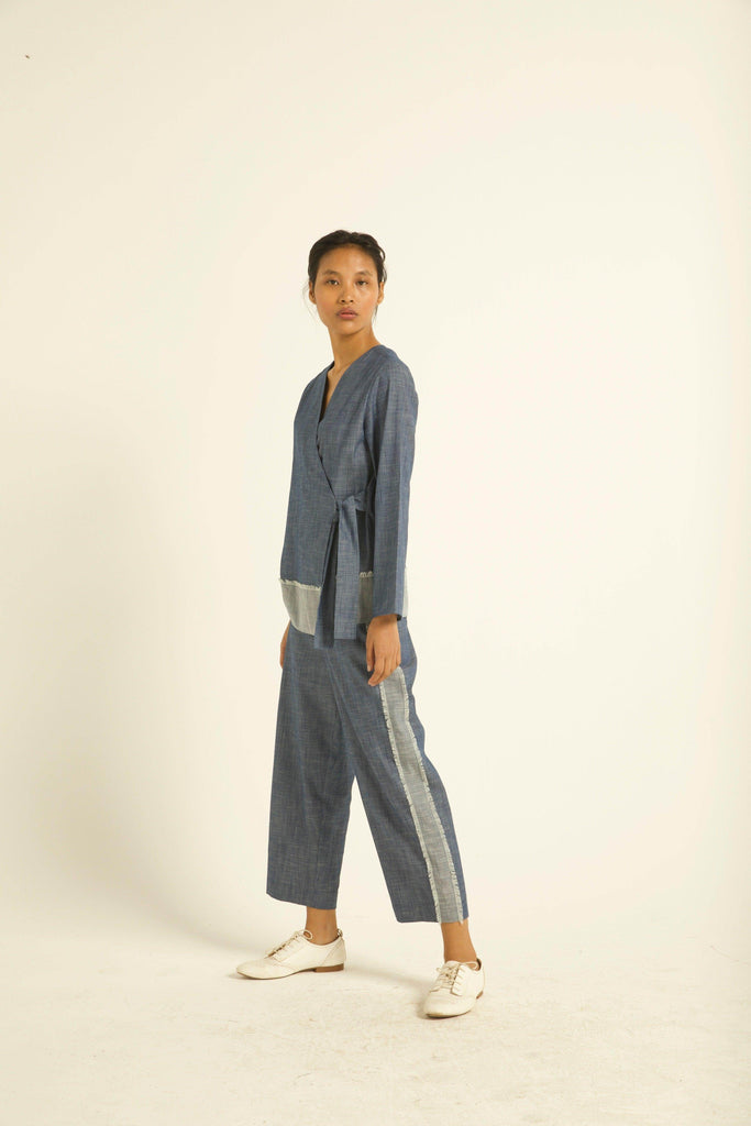 SIDE TIE DENIM BLOCK TOP - dash and dot dash and dot