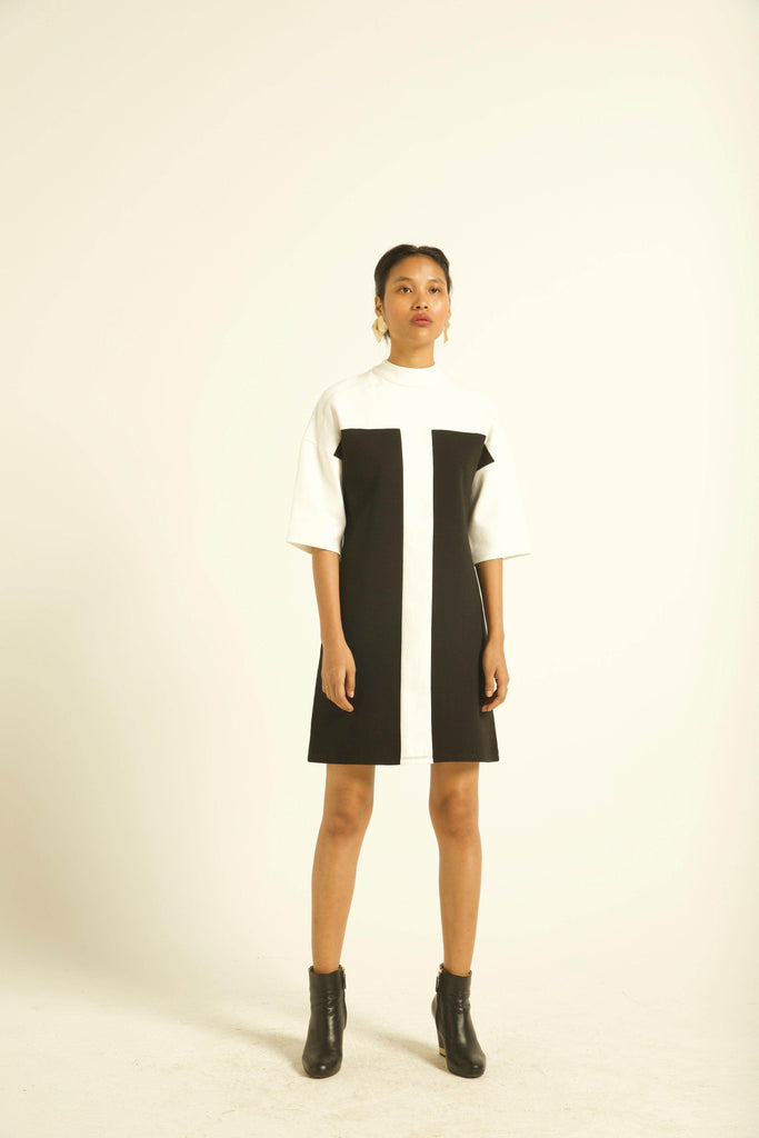 COLOUR BLOCK HIGH NECK DRESS - dash and dot dash and dot