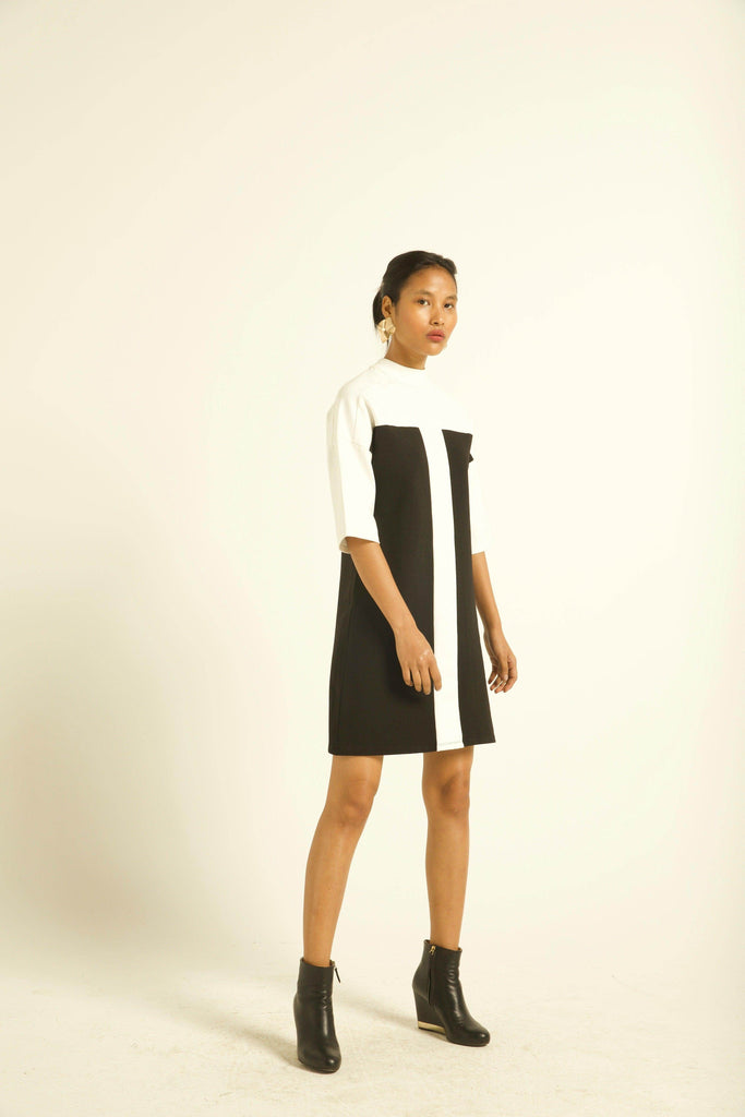COLOUR BLOCK HIGH NECK DRESS - dash and dot dash and dot