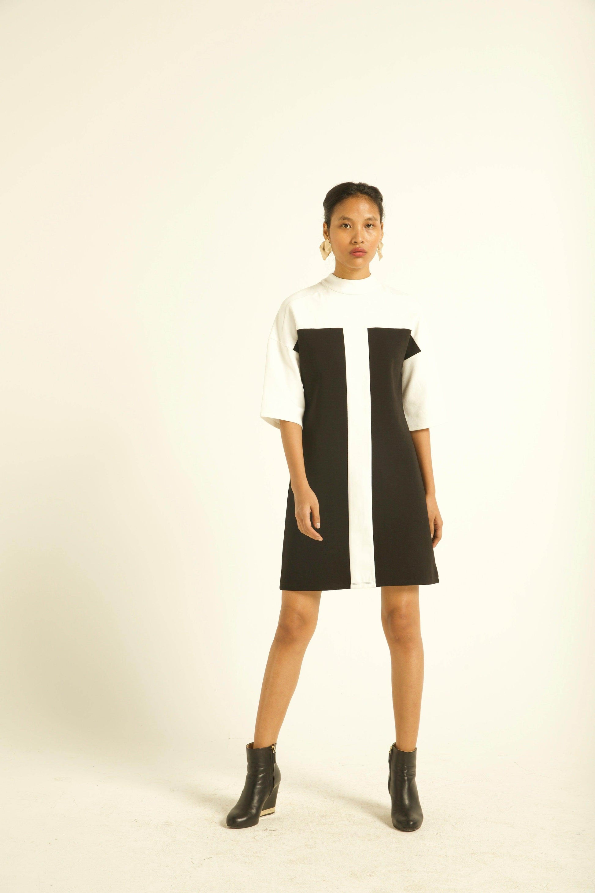 COLOUR BLOCK HIGH NECK DRESS - dash and dot