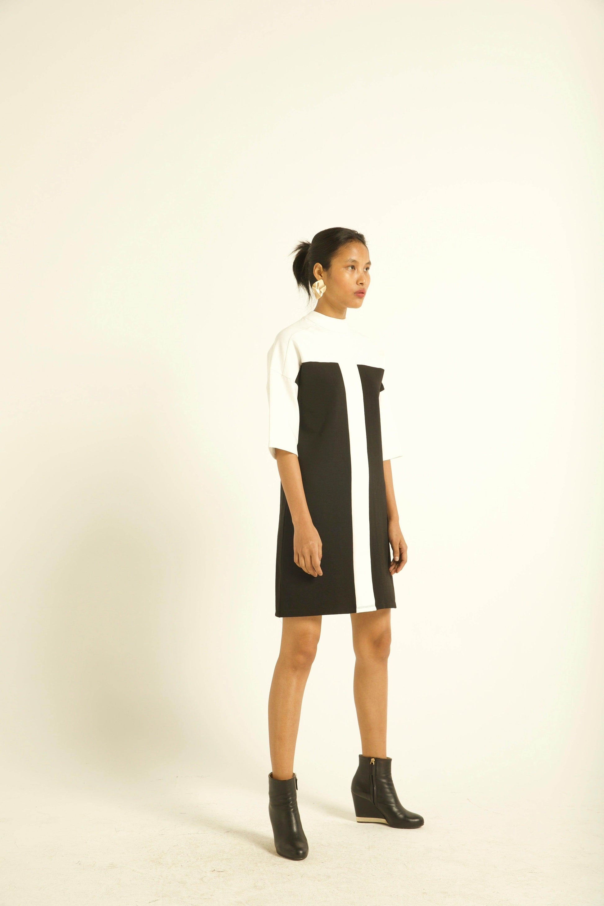 COLOUR BLOCK HIGH NECK DRESS - dash and dot