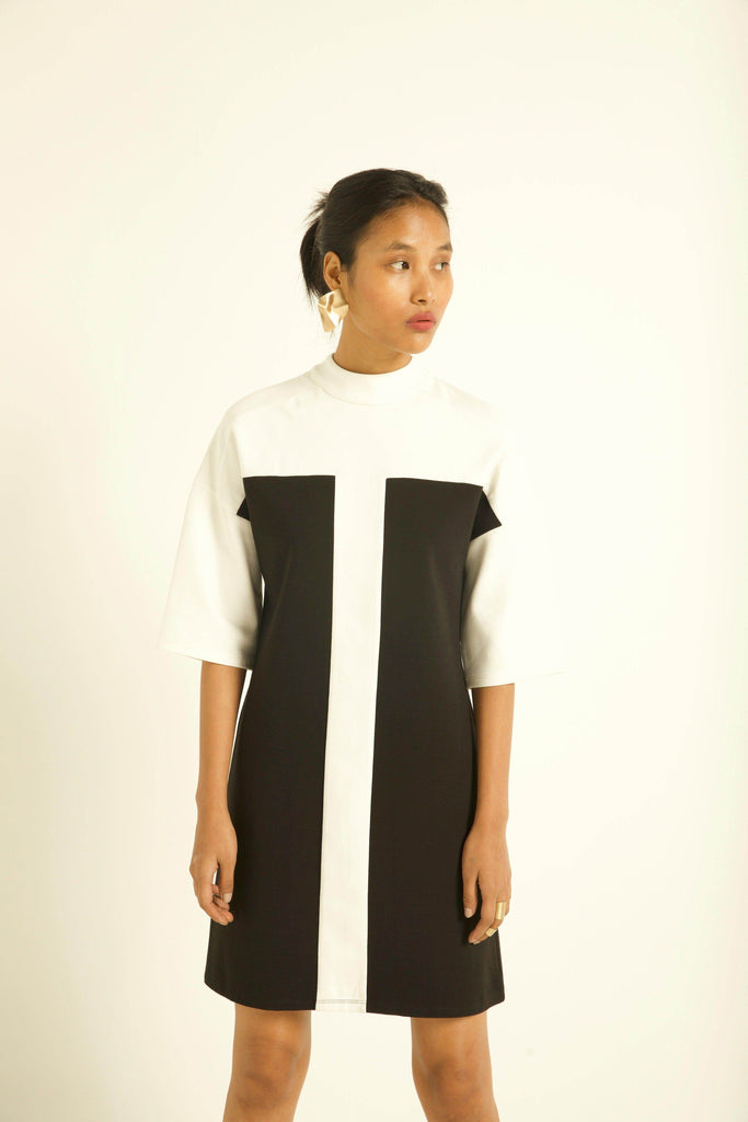 COLOUR BLOCK HIGH NECK DRESS - dash and dot dash and dot