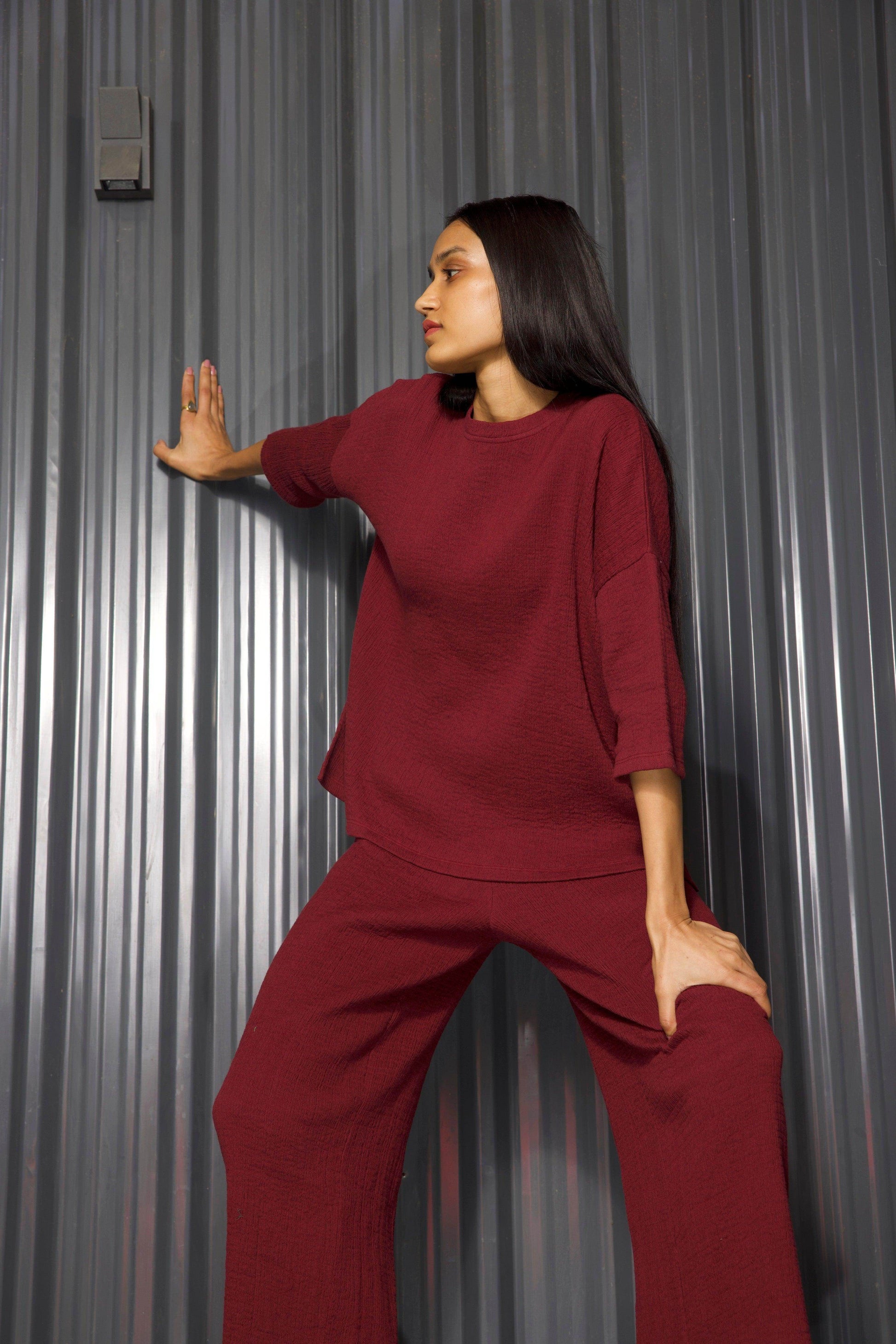 PLUM CRINKLE COTTON SET - dash and dot