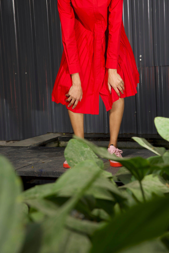 ACCORDION PLEAT SHIRT DRESS - dash and dot dash and dot