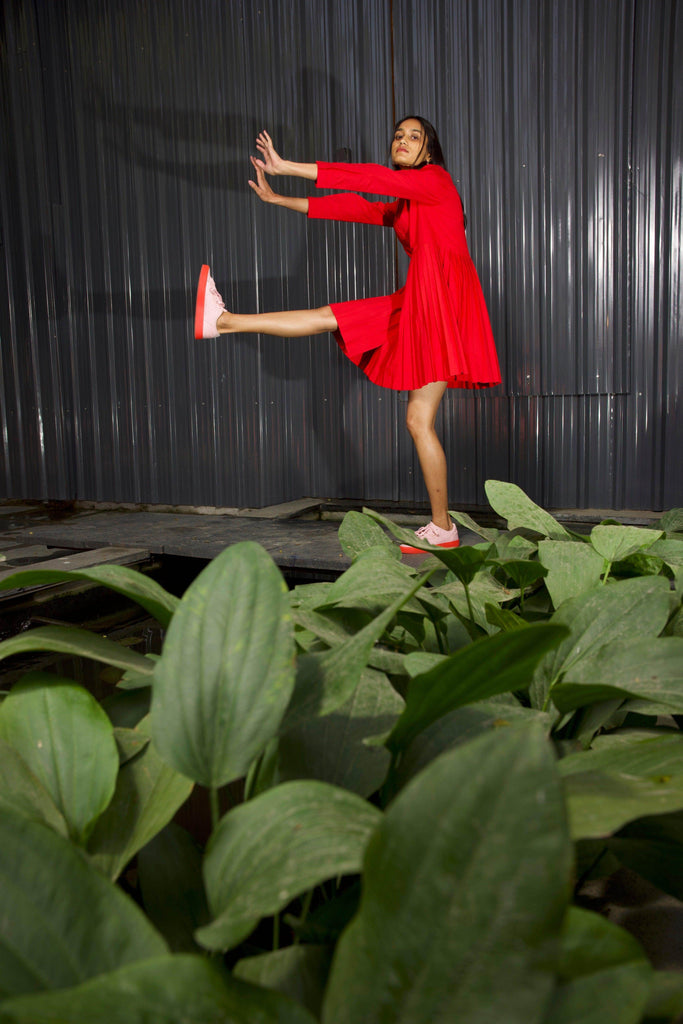 ACCORDION PLEAT SHIRT DRESS - dash and dot dash and dot