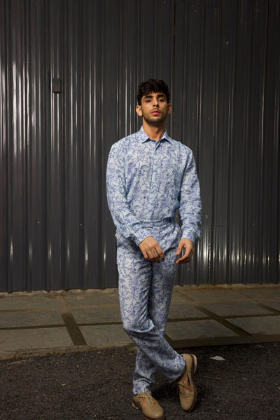 TONAL BLUE PRINTED SHIRT - dash and dot