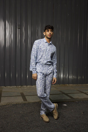 TONAL BLUE PRINTED PANT - dash and dot