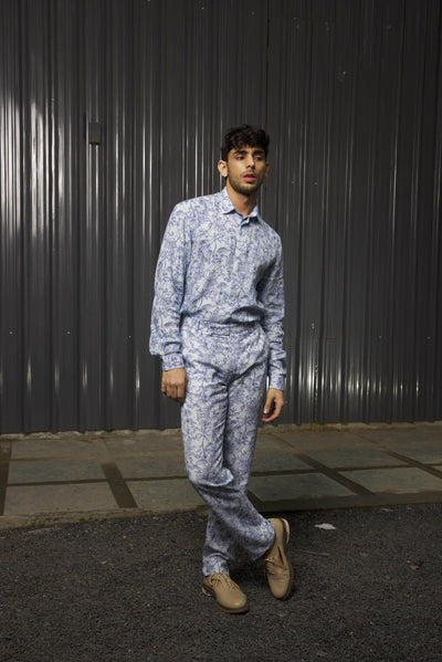 TONAL BLUE PRINTED PANT - dash and dot