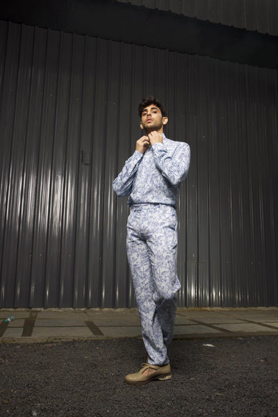 TONAL BLUE PRINTED PANT - dash and dot