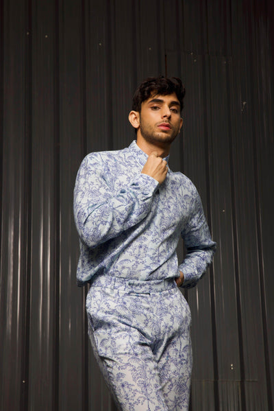 TONAL BLUE PRINTED SHIRT - dash and dot