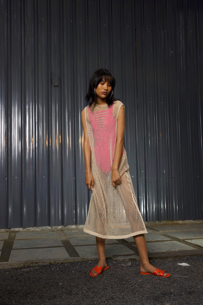 NATURAL MESH SWIM COVER-UP - dash and dot dash and dot