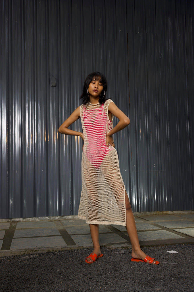 NATURAL MESH SWIM COVER-UP - dash and dot dash and dot