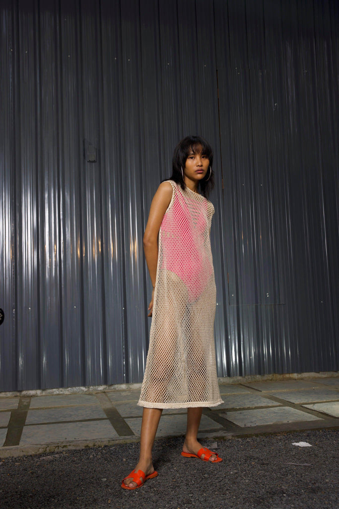 NATURAL MESH SWIM COVER-UP - dash and dot dash and dot