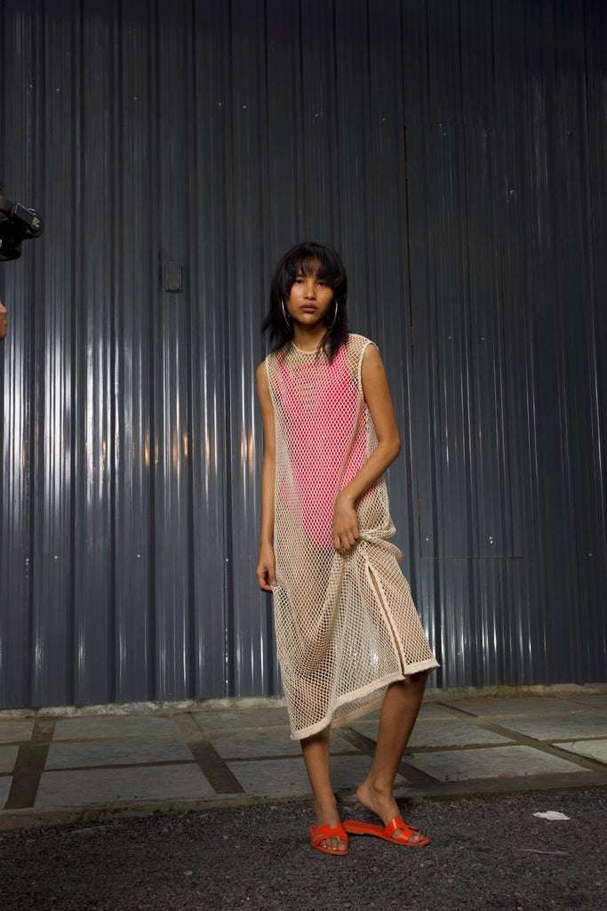 NATURAL MESH SWIM COVER-UP - dash and dot dash and dot