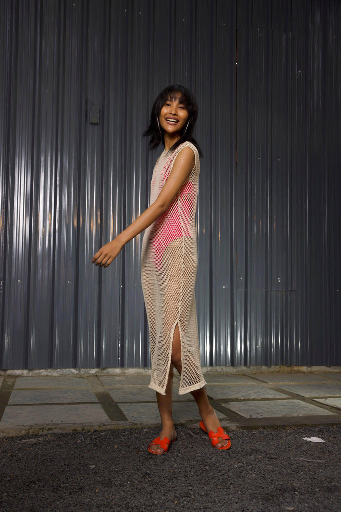 NATURAL MESH SWIM COVER-UP - dash and dot dash and dot