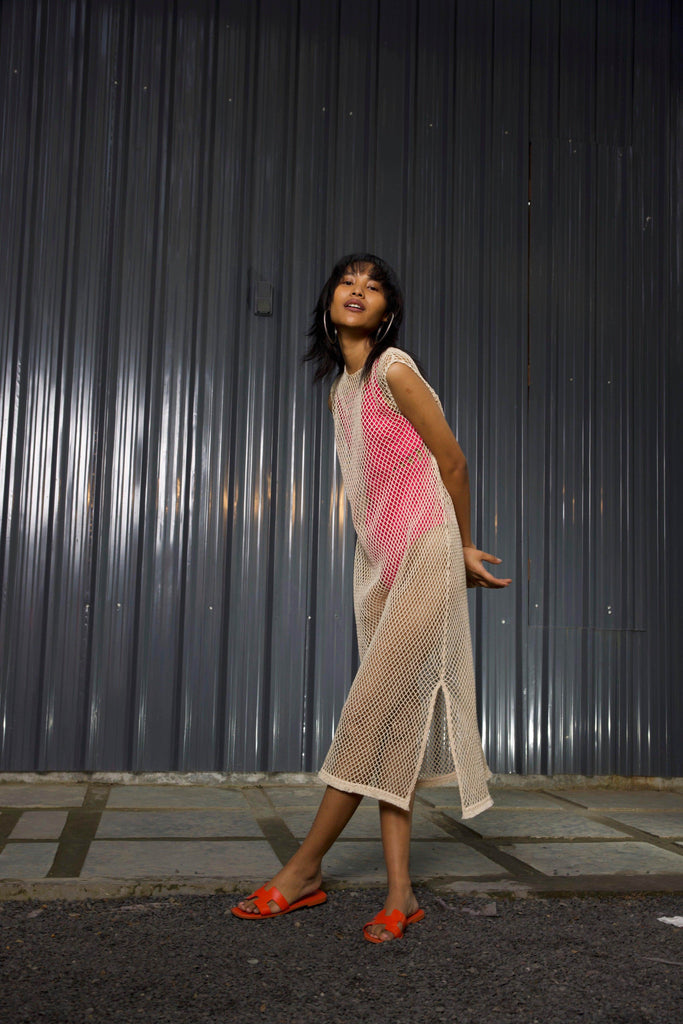 NATURAL MESH SWIM COVER-UP - dash and dot dash and dot