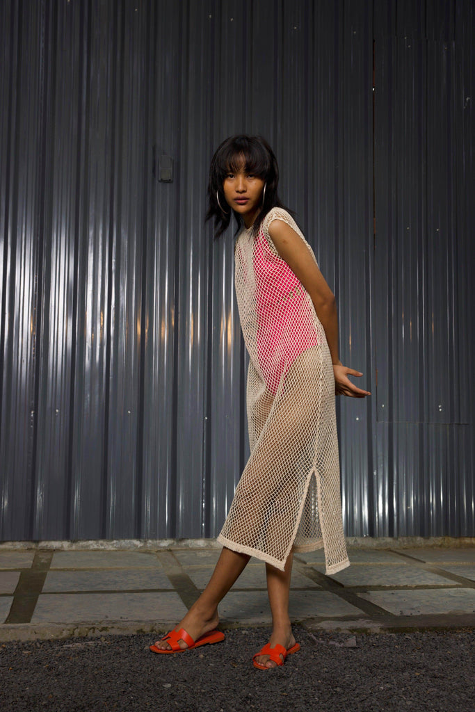 NATURAL MESH SWIM COVER-UP - dash and dot dash and dot